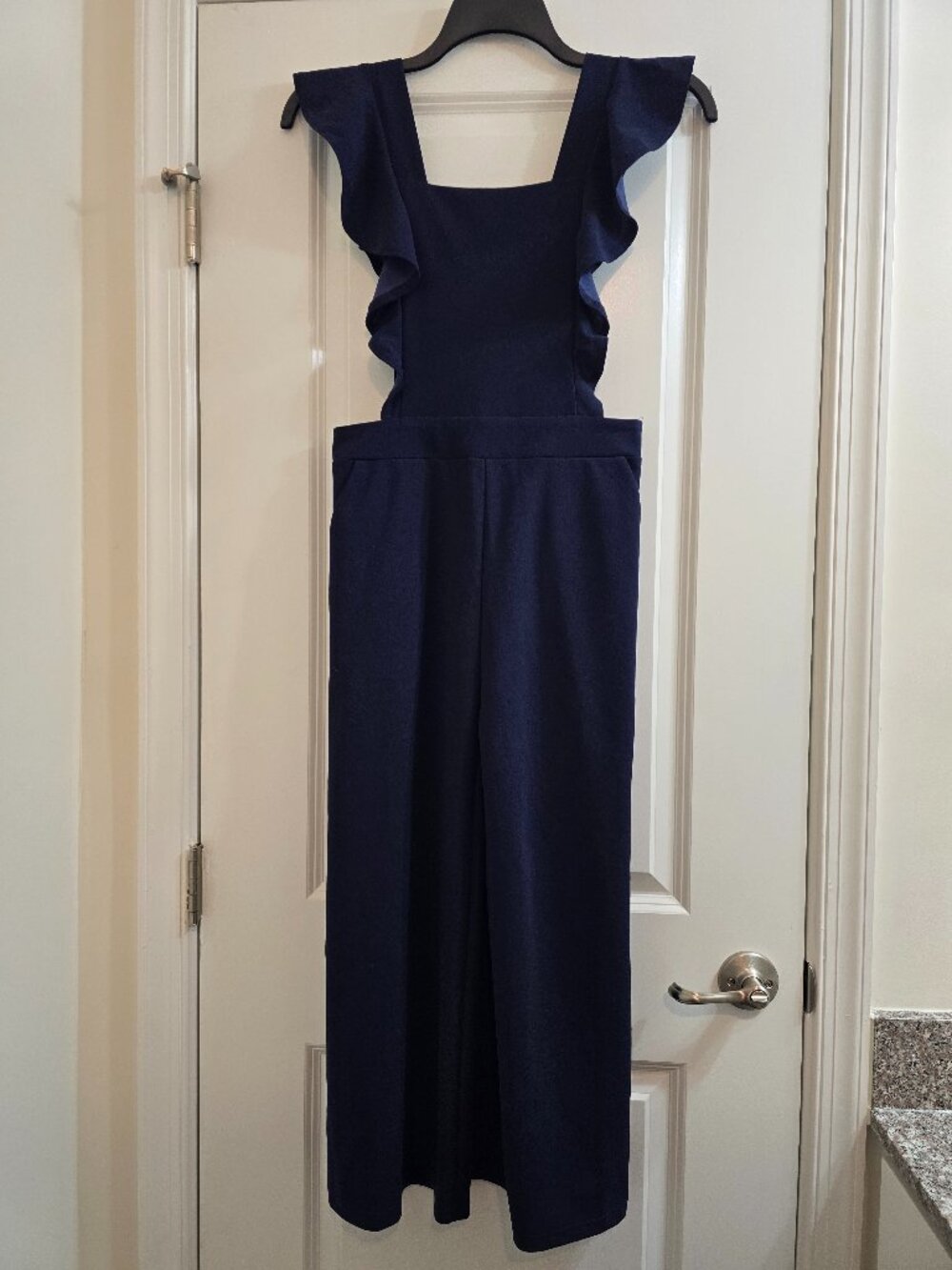 Entro Wide-Leg Pinafore Overalls Jumpsuit - Navy Blue - Picture 1 of 8